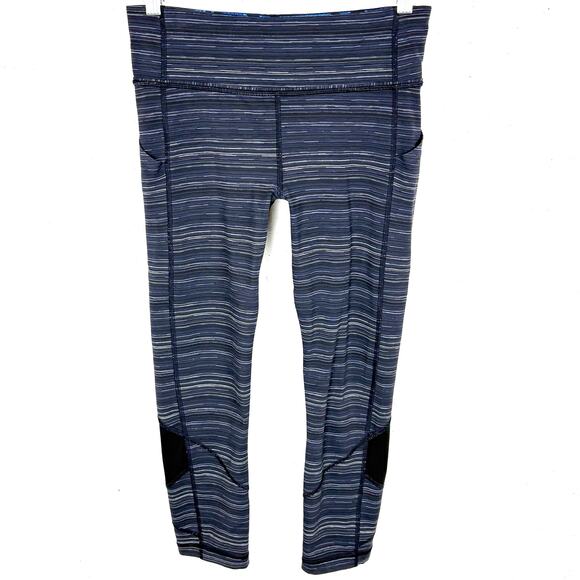 lululemon athletica Pants - Lululemon Womens Pace Rival Crop Leggings Cyber Stripe Naval Blue Black Size 6